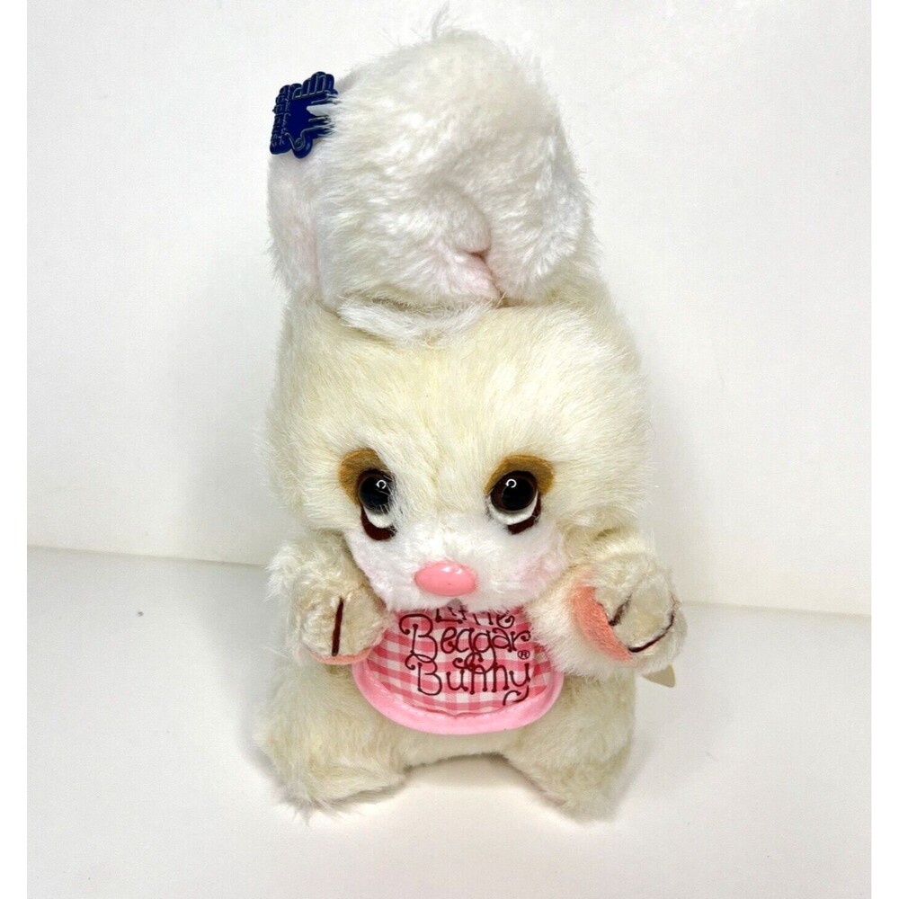 Vintage Applause Little Beggar Bunny Plush 1984 White Rabbit with Pink Bib 9"